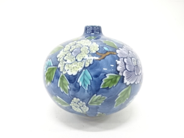  源右衛門窯造　染錦　牡丹絵　花瓶